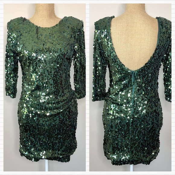 Green Sequin Mini Cocktail Dress - Picture 4 of 16